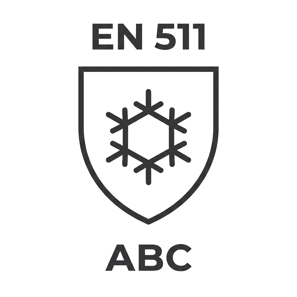 EN 511:2006 cold hazard pictogram — convective cold, contact cold, water penetration